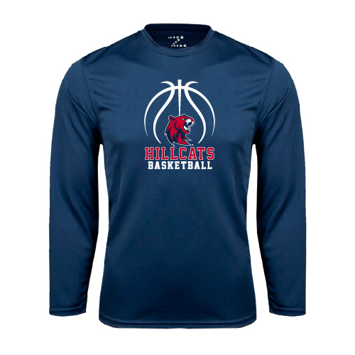  Navy Performance Long Sleeve Shirt - Hillcats Basketball Stacked w/Ball