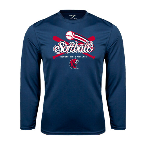  Navy Performance Long Sleeve Shirt - Softball Crossed Bats