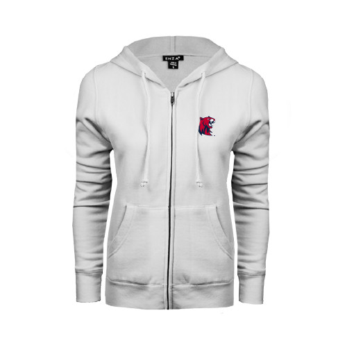  ENZA Womens White Fleece Full Zip Hoodie - Official Logo
