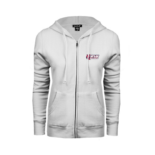  ENZA Womens White Fleece Full Zip Hoodie - Stacked Combination Logo