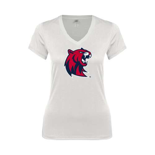  Next Level Womens White Ideal V Tee - Official Logo