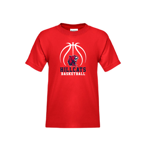  Youth Red T Shirt - Hillcats Basketball Stacked w/Ball