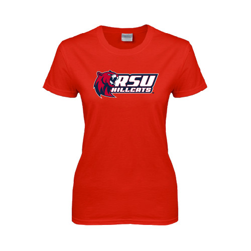  Womens Short Sleeve Red Tee - Stacked Combination Logo
