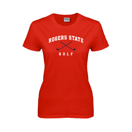  Womens Short Sleeve Red Tee - Golf Crossed Clubs