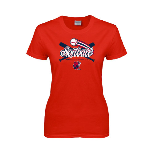  Womens Short Sleeve Red Tee - Softball Crossed Bats