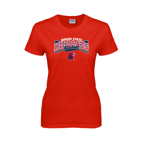  Womens Short Sleeve Red Tee - Baseball Crossed Bats