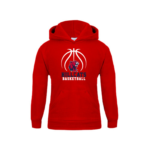  Youth Red Fleece Hoodie - Hillcats Basketball Stacked w/Ball