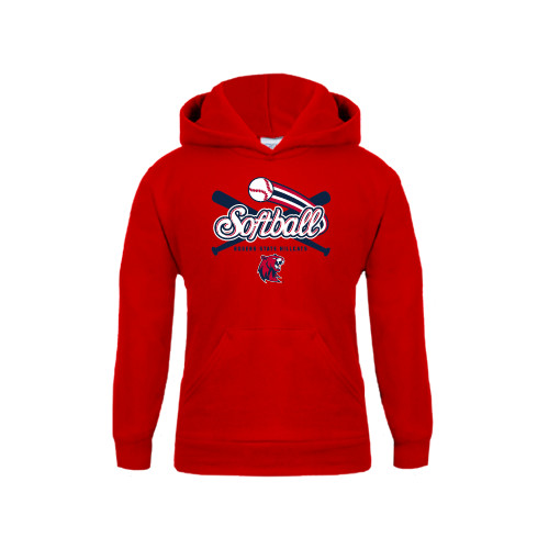  Youth Red Fleece Hoodie - Softball Crossed Bats