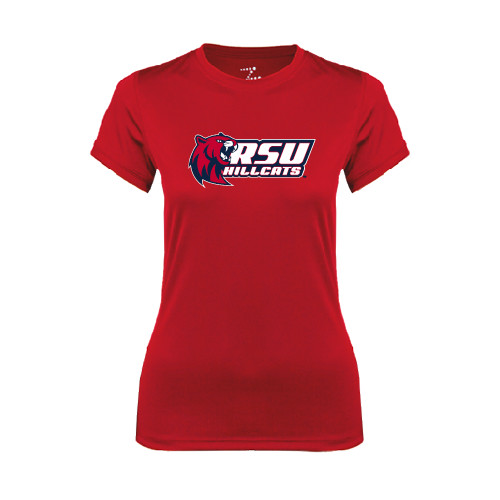  Womens Red Performance Tee - Stacked Combination Logo
