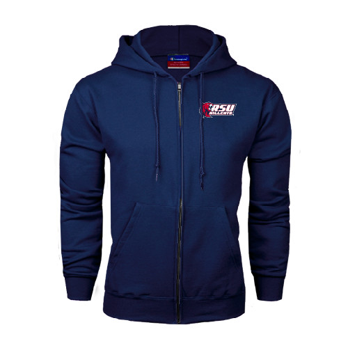  Navy Fleece Full Zip Hoodie - Stacked Combination Logo