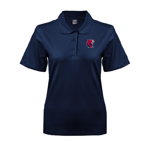 Womens Silk Touch Navy Pique Polo - Official Logo