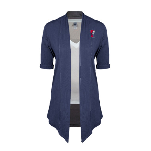  Womens Navy Drape Front Cardigan Sweater  - Official Logo