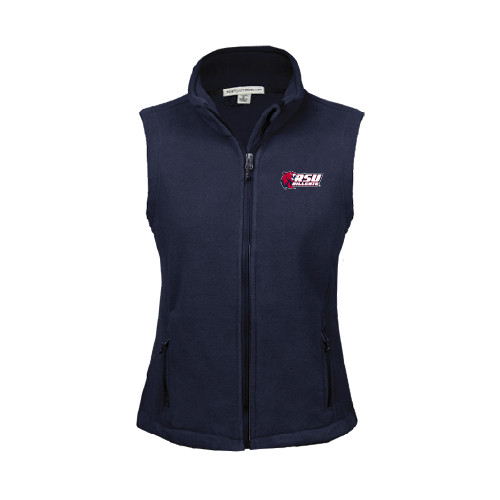  Womens Navy Fleece Full Zip Vest - Stacked Combination Logo