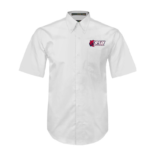  White Twill Button Down Short Sleeve - Stacked Combination Logo