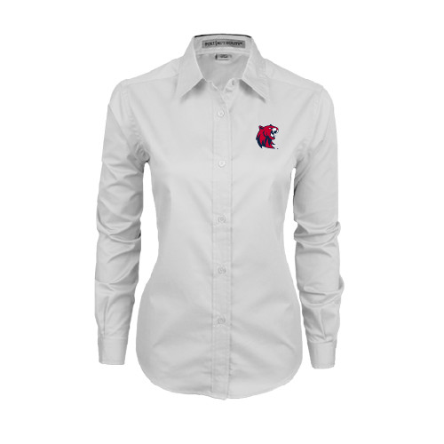  Womens White Twill Button Down Long Sleeve - Official Logo