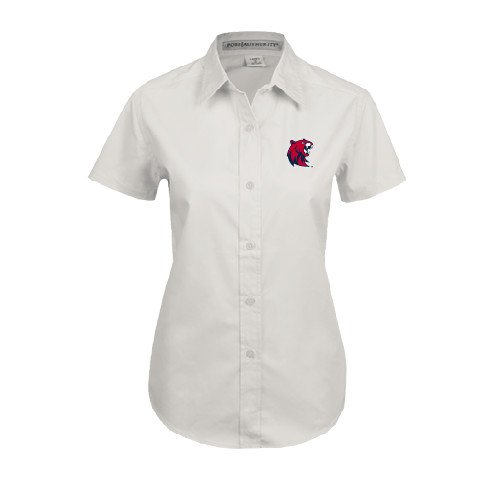  Womens White Twill Button Up Short Sleeve - Official Logo