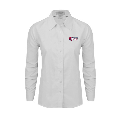  Womens White Oxford Shirt - Stacked Combination Logo