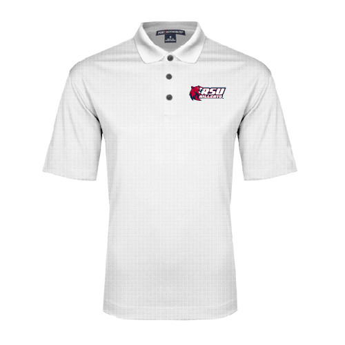  White Performance Fine Jacquard Polo - Stacked Combination Logo