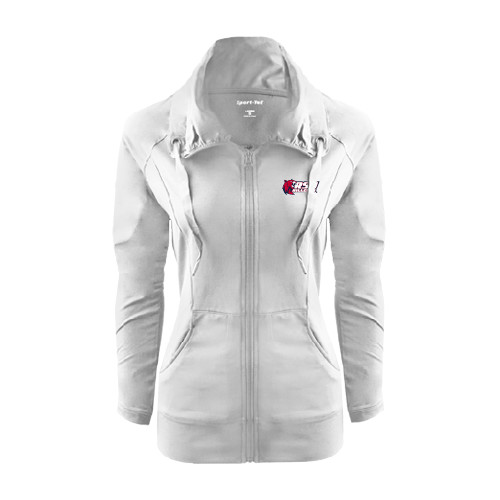 Womens White Sport Wick Stretch Full Zip Jacket - Stacked Combination Logo