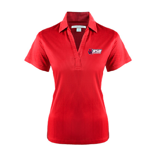  Womens Red Performance Fine Jacquard Polo - Stacked Combination Logo