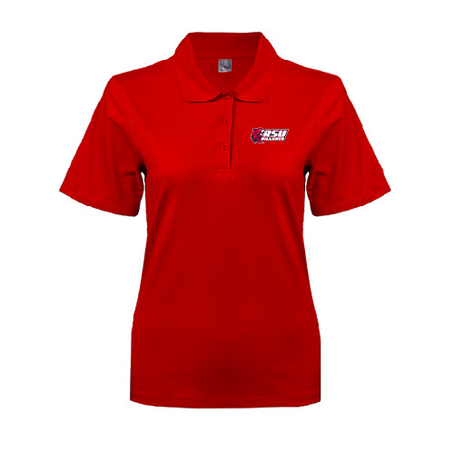  Womens Silk Touch Red Pique Polo - Stacked Combination Logo