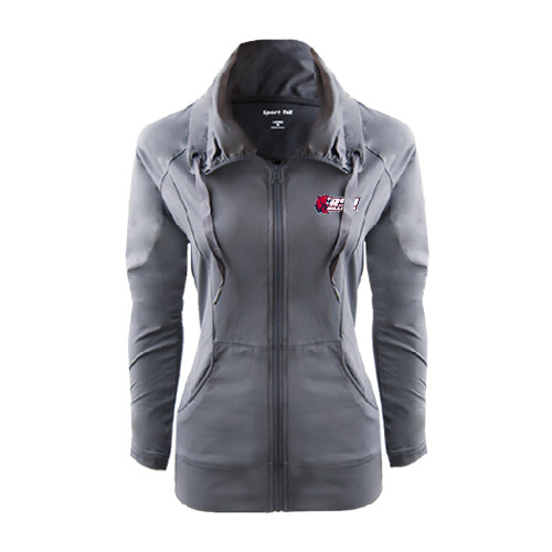  Womens Charcoal Sport Wick Stretch Full Zip Jacket - Stacked Combination Logo