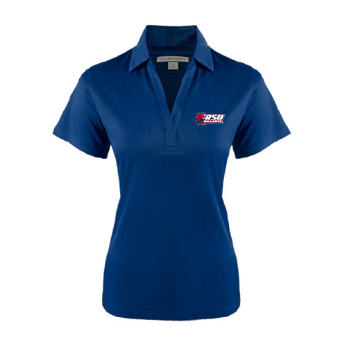  Womens Navy Performance Fine Jacquard Polo - Stacked Combination Logo