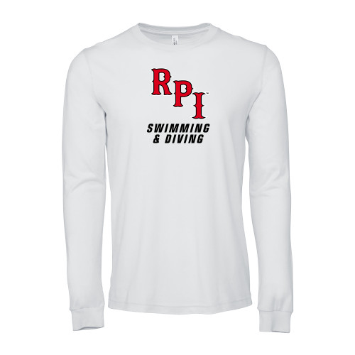  Bella + Canvas White Jersey Cotton Long Sleeve T Shirt - Swimming & Diving