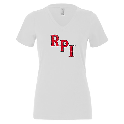  Bella + Canvas Womens White V Neck Cotton T Shirt - RPI Distressed