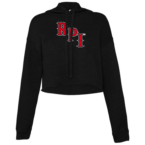  Bella + Canvas Womens Black Cropped Fleece Hood - RPI Distressed