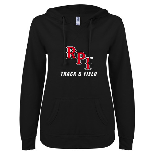  ENZA Womens Black V Notch Raw Edge Fleece Hoodie - Track and Field