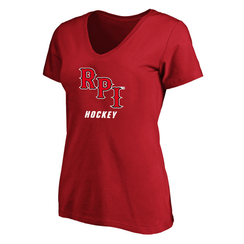  Womens Plus Red V Neck T Shirt - Hockey