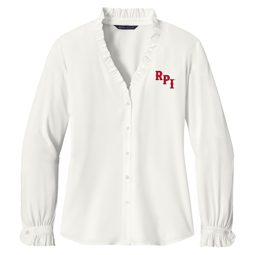  Brooks Brothers Womens Off White Long Sleeve Ruffle Collar Blouse - RPI