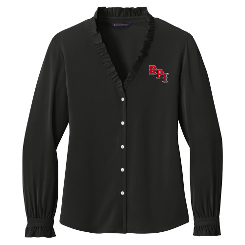  Brooks Brothers Womens Black Long Sleeve Ruffle Collar Blouse - RPI