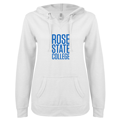 Rose State ENZA Womens White V Notch Raw Edge Fleece Hoodie