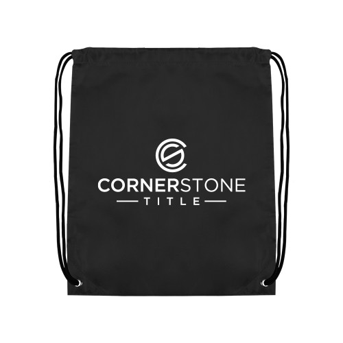 Black Drawstring Backpack-Corner Stone Title Company
