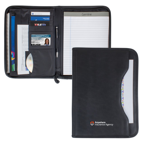 Wall Street Black Zippered Padfolio-Anywhere Insurance Agency