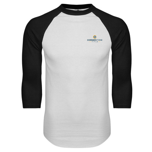 White/Black Raglan Baseball T Shirt-Corner Stone Title Company