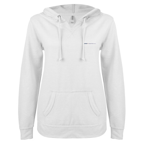 ENZA Womens White V Notch Raw Edge Fleece Hoodie-Anywhere Integrated Services Horizontal