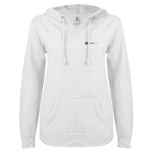 ENZA Womens White V Notch Raw Edge Fleece Hoodie-Burnet Title