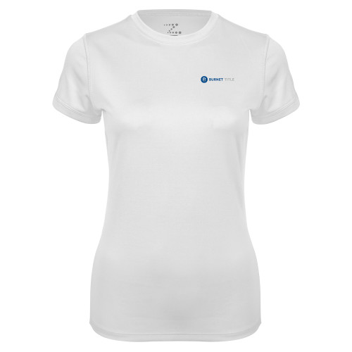 Womens White Performance Tee-Burnet Title