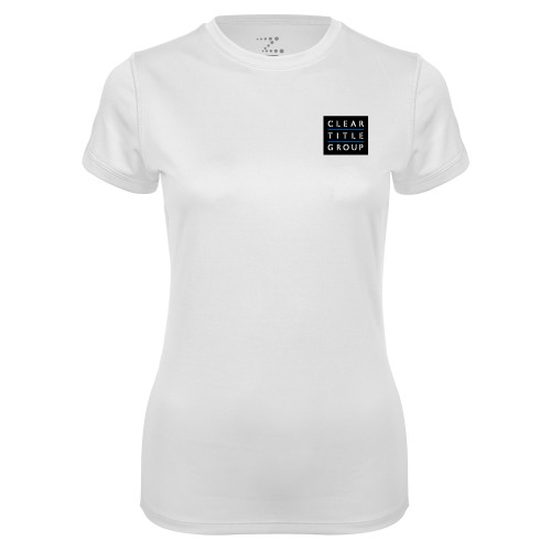 Womens White Performance Tee-Clear Title Group