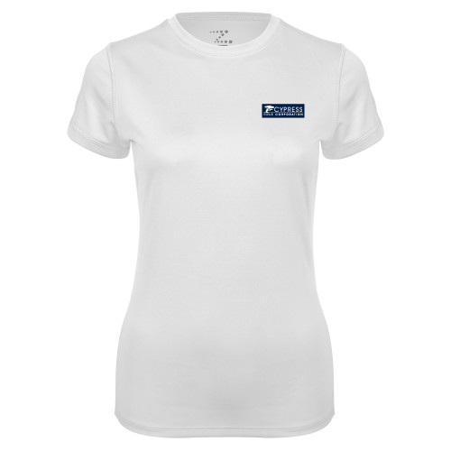 Womens White Performance Tee-Cypress Title Corporation