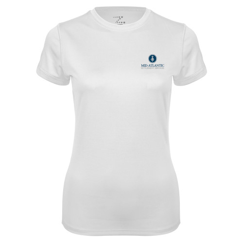 Womens White Performance Tee-Mid-Atlantic Settlement Services