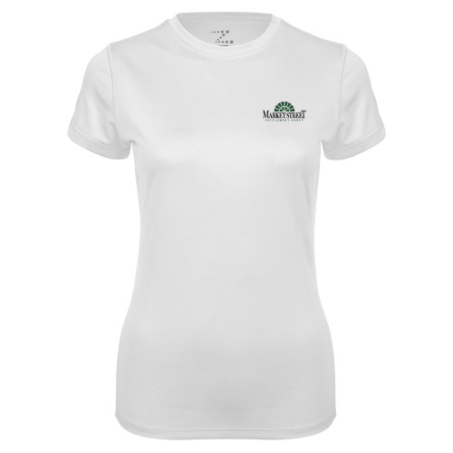 Womens White Performance Tee-Market Street Settlement Group