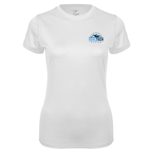 Womens White Performance Tee-Real Tech Title