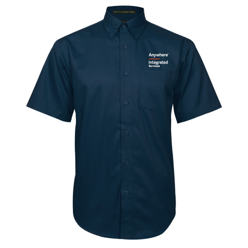 Navy Twill Button Down Short Sleeve-Anywhere Integrated Services Vertical