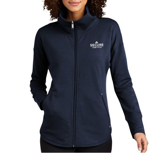 OGIO Womens Navy Luuma Full Zip Fleece-Secure Land Title