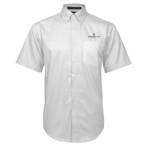 White Twill Button Down Short Sleeve-Corner Stone Title Company