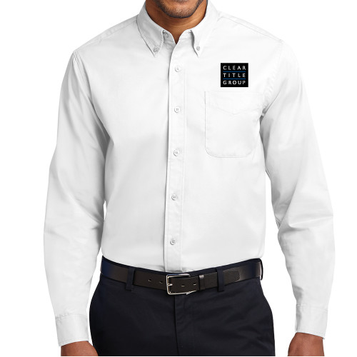 White Twill Button Down Long Sleeve-Clear Title Group